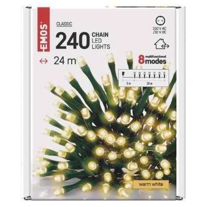 EMOS Lighting D4AW08 LED vianočná reťaz, 24 m, vnútorná a vonkajšia, teplá biela, programy