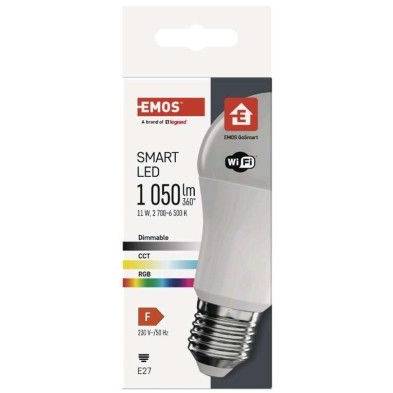 EMOS Lighting ZQW515R GoSmart A60 Smart LED žiarovka / E27 / 11 W (75 W) / 1 050 lm / RGB / stmievateľná / Wi-Fi