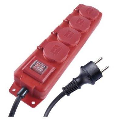 EMOS P14251 Predlžovací kábel 5 m / 4 zásuvky / s vypínačom / čierno-červený / guma-neoprén / 1,5 mm2