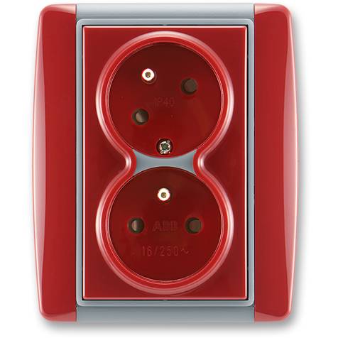 ABB 5513E-C02357 24 Element Double socket with protection pins, with shutters, with rotating cavity crimson/light grey