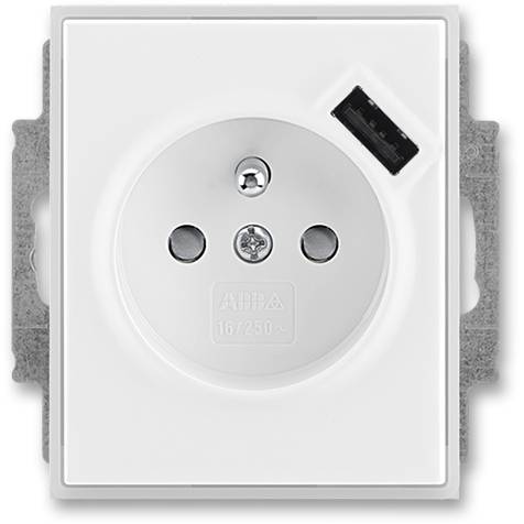 ABB 5569E-A02357 01 jednozásuvka s kolíkem a USB nabíjením bílá-ledová bílá