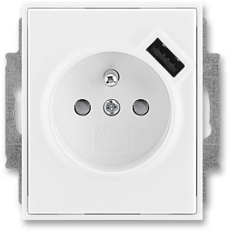 ABB 5569E-A02357 03 jednoduchá zásuvka s kolíkom a nabíjaním USB bielo-biela