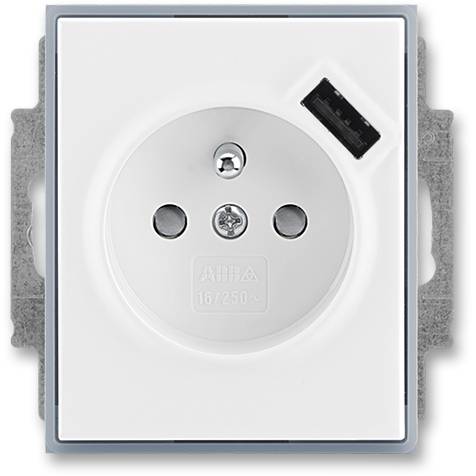 ABB 5569E-A02357 04 jednozásuvka s kolíkem a USB nabíjením bílá-ledová šedá