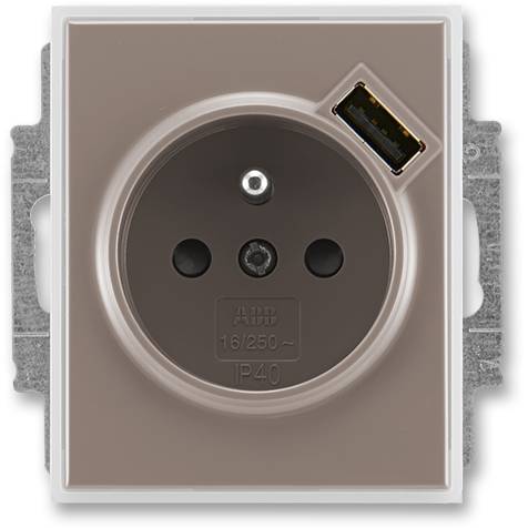 ABB 5569E-A02357 26 jednozásuvka s kolíkem a USB nabíjením lungo / mléčná bílá