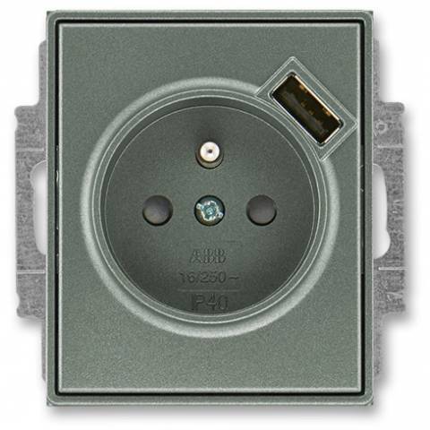 ABB 5569E-A02357 34 jednozásuvka s kolíkem a USB nabíjením antracitová