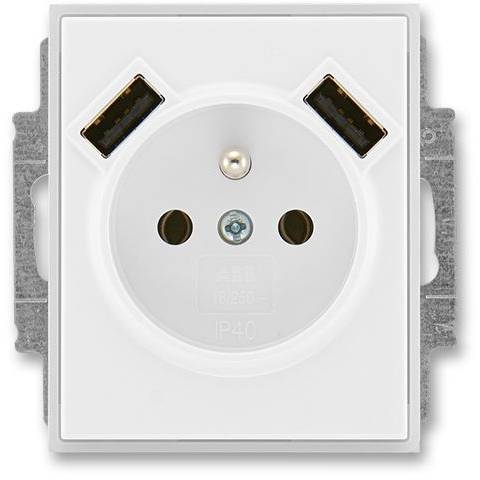 ABB 5569E-A22357 01 jednozásuvka s kolíkem a 2x USB nabíjením bílá-ledová bílá
