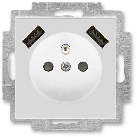 5569H-A22357 16 jednoduchá zásuvka s kolíkom a 2x USB nabíjanie sivá/biela