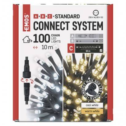 EMOS D1AN01 Standard LED spojovací vánoční řetěz, 10 m, venkovní, teplá/studená bílá, časovač