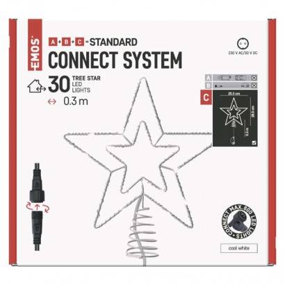 EMOS D1ZC01 Standard LED spojovací vánoční hvězda, 28,5 cm, venkovní i vnitřní, studená bílá, časovač