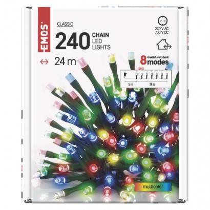 EMOS D4AM10 LED vianočná reťaz, 24 m, vnútorná a vonkajšia, viacfarebná, programy