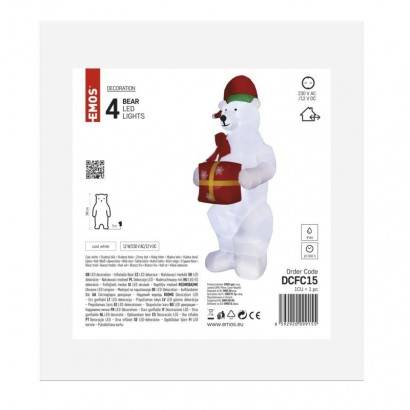 EMOS DCFC15 LED lední medvěd s vánočním dárkem, nafukovací, 240 cm, venkovní i vnitřní, studená bílá