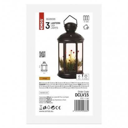 EMOS DCLV15 LED dekorácia - vianočný lampáš so sviečkami čierny, 35,5 cm, 3x C, interiérový, vintage