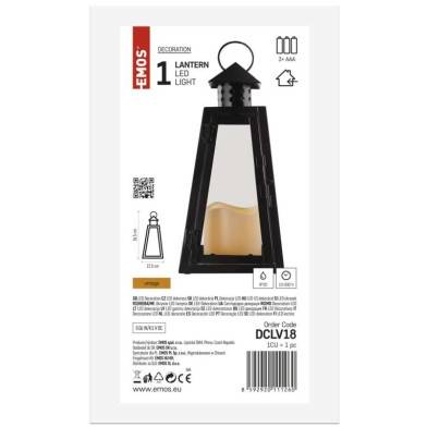 EMOS DCLV18 LED lucerna černá, hranatá, 26,5 cm, 3x AAA, vnitřní, vintage