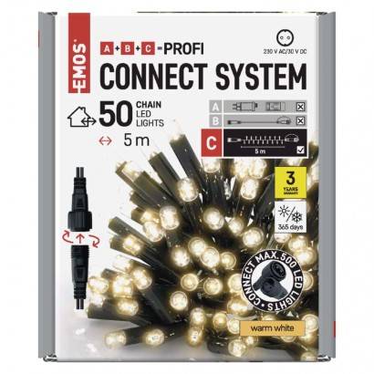 EMOS Lighting D2AW01 Profi LED spojovací řetěz černý, 5 m, venkovní i vnitřní, teplá bílá, časovač