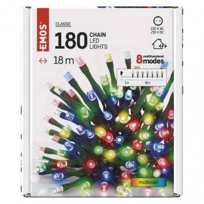 EMOS Lighting D4AM09 LED vianočná reťaz, 18 m, vonkajšia a vnútorná, viacfarebná, programy