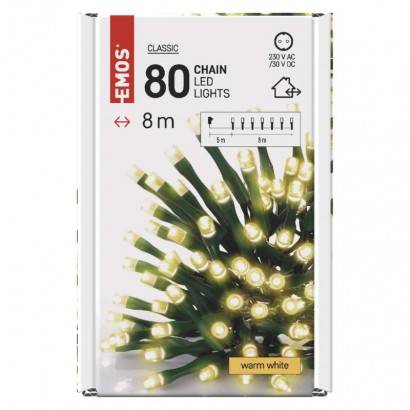EMOS Lighting D4AW02 LED vánoční řetěz, 8 m, venkovní i vnitřní, teplá bílá, časovač