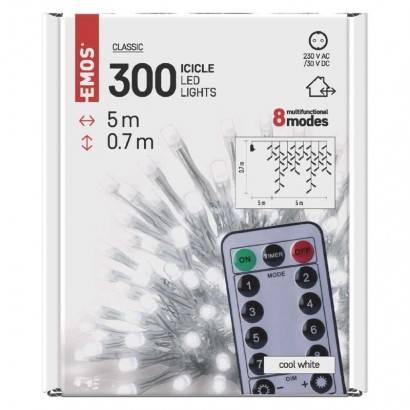 EMOS Lighting D4CC02 LED vánoční rampouchy, 5 m, venkovní i vnitřní, studená bílá, ovladač, programy, časovač
