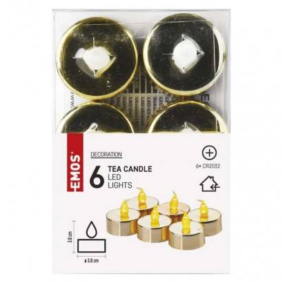 EMOS Lighting DCCV13 LED dekorace – 6x čajová svíčka zlatá, 6x CR2032, vnitřní, vintage