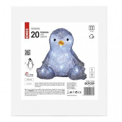 EMOS Lighting DCFC09 LED vánoční tučňák, 20 cm, 3x AA, vnitřní, studená bílá, časovač