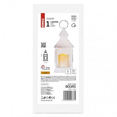 EMOS Lighting DCLV01 LED dekorace – lucerna antik bílá blikající, 3x AAA, vnitřní, vintage, časovač