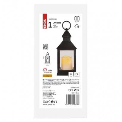 EMOS Lighting DCLV02 LED dekorácia - lampáš starožitne čierny blikajúci, 3x AAA, vnútorný, vintage, časovač