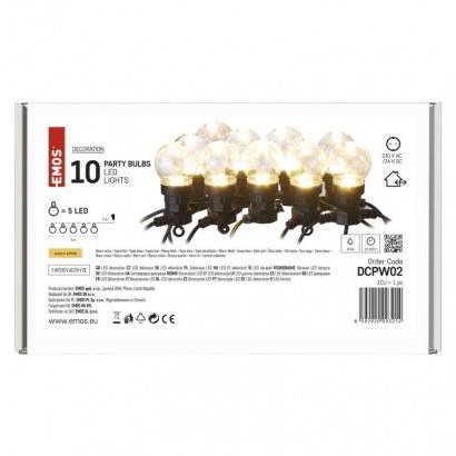 EMOS Lighting DCPW02 LED světelný řetěz – 10x párty žárovky čiré, 5 m, venkovní i vnitřní, teplá bílá