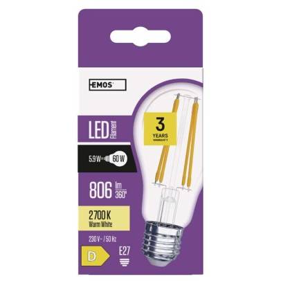 EMOS Lighting ZF5140 LED žárovka Filament A60 5,9W E27 teplá bílá