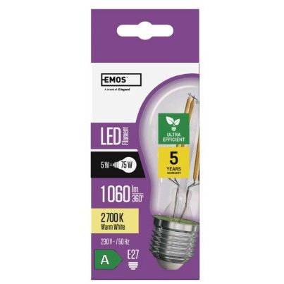 EMOS Lighting ZF5157 LED žárovka Filament A60 / E27 / 5 W (75 W) / 1 060 lm / teplá bílá
