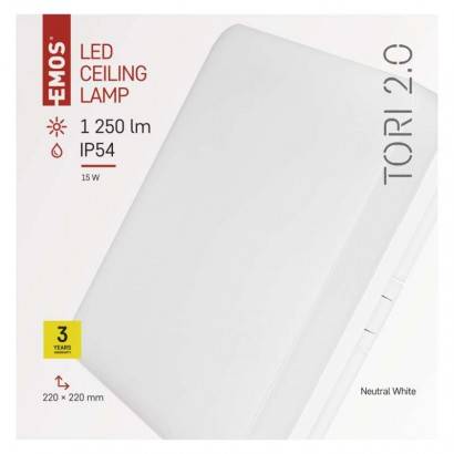 EMOS Lighting ZM4323 LED stropné svietidlo, štvorcové biele 15W neutr. b., IP54
