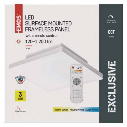 EMOS Lighting ZM5181 LED panel 30x30 čtvercový přisazený 18W bez rámečku, stmív. se změnou CCT