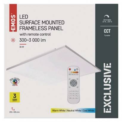 EMOS Lighting ZM5183 LED panel 60x60 čtvercový přisazený 36W bez rámečku, stmív. se změnou CCT