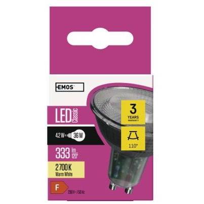 EMOS Lighting ZQ8333A Klasická LED žiarovka MR16 / GU10 / 4,2 W (36 W) / 333 lm / teplá biela