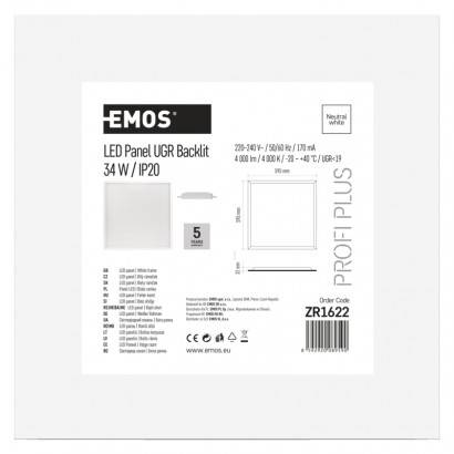 EMOS Lighting ZR1622 LED panel 60×60, čtvercový vestavný bílý, 34W,UGR,n.b.
