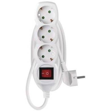 EMOS P1321R Extension cable 1,5 m / 3 sockets / with switch / white / PVC / 1,5 mm2
