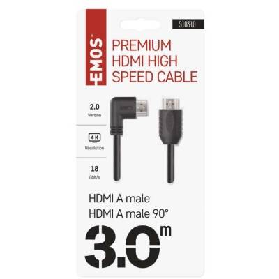 EMOS S10310 HDMI 2.0 high speed kabel A vidlice - A vidlice 90° 3 m