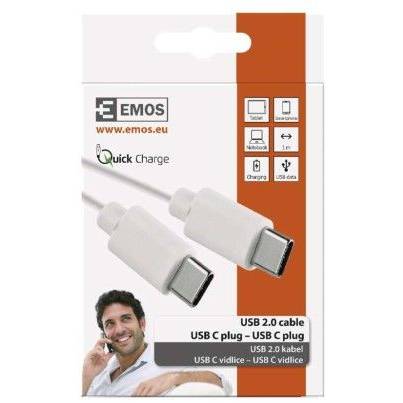 EMOS SM7027W Nabíjací a dátový kábel USB-C 2.0 / USB-C 2.0, 1 m, biely