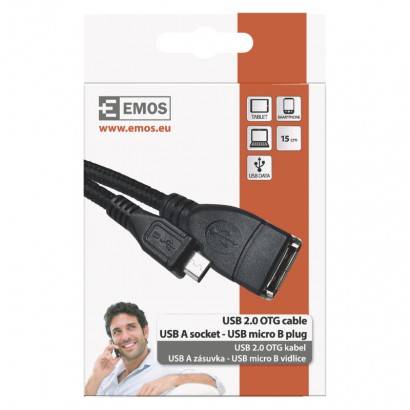 EMOS SM7053 USB kabel 2.0 A/F - micro B/M OTG 15cm černý