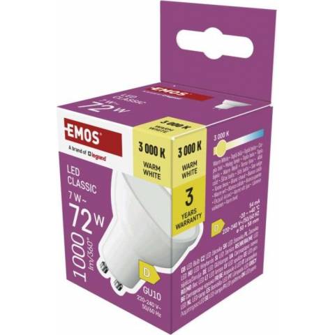 EMOS ZQ8D62 LED žárovka Classic MR16 bílá / GU10 / 7 W (72 W) / 1000 lm / teplá bílá