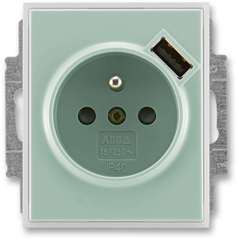ABB 5569E-A02357 22 jednozásuvka s kolíkem a USB nabíjením agáve-ledová bílá