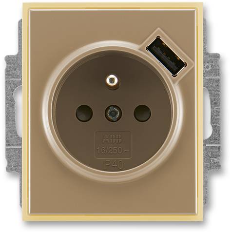 ABB 5569E-A02357 25 jednozásuvka s kolíkem a USB nabíjením kávová-ledová opálová