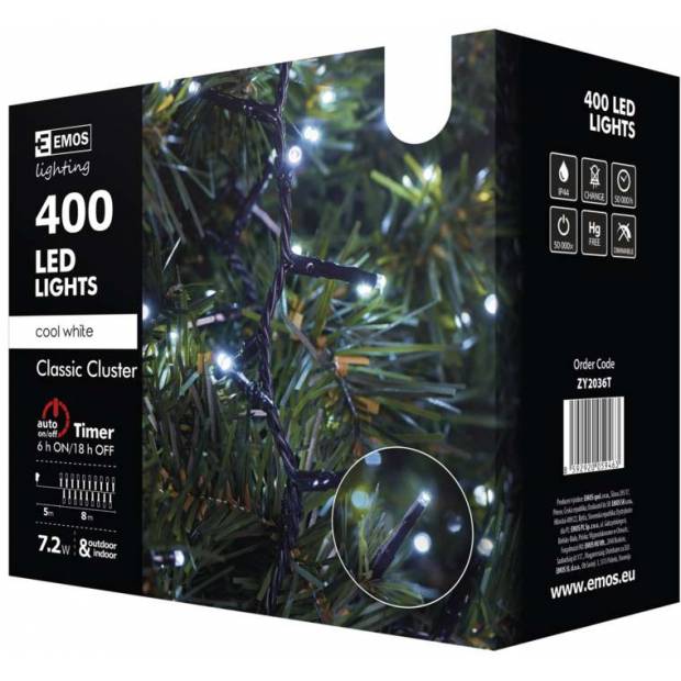 Emos ZY2036T 400 LED řetěz – ježek, 8m, studená bílá, časovač