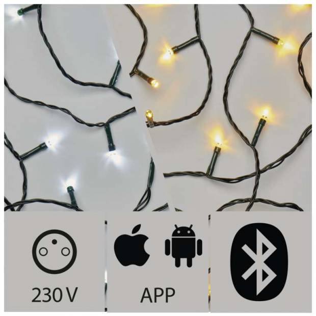 EMOS Lighting ZY2188 Aplikací ovládaný LED vánoční řetěz, 15m, venkovní, st./t.b.