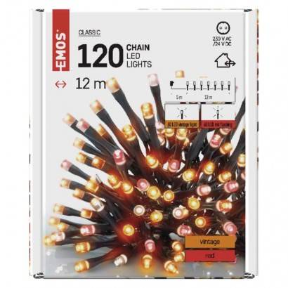 EMOS Lighting D4AD02 LED vánoční řetěz pulzující, 12 m, venkovní i vnitřní, vintage/červená