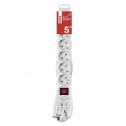 EMOS P1625R Prodlužovací kabel 5 m / 6 zásuvek / s vypínačem / bílý / PVC / 1,5 mm2