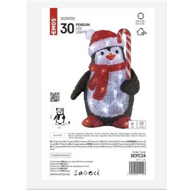 EMOS DCFC24 LED vánoční tučňák, 30,5 cm, venkovní i vnitřní, studená bílá