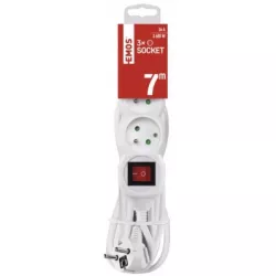 EMOS P1317R Prodlužovací kabel s vypínačem – 3 zásuvky, 7m, bílý