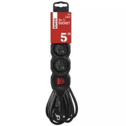 EMOS PC1315R Prodlužovací kabel s vypínačem – 3 zásuvky, 5m, černý