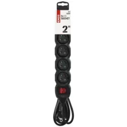 EMOS PC1512 Predlžovací kábel 2 m / 5 zásuviek / s vypínačom / čierny / PVC / 1 mm2