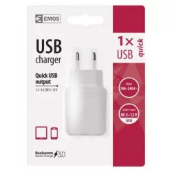 EMOS V0123 Univerzální USB adaptér QUICK do sítě 3A (18W) max.