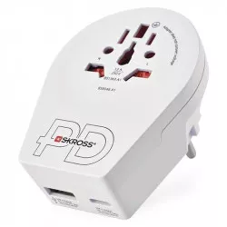 SKROSS P0055U Cestovní univerzální adaptér pro cizince do střední Evropy, 1×USB-C, 1×USB-A